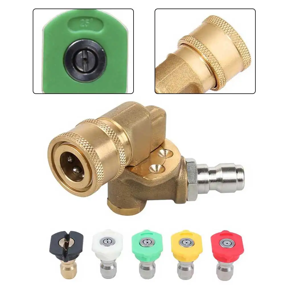 Brass Pressure Washer Swivel Coupling with 5 Quick Connect Nozzle Tips 0 15 25 40 Degree Soap 4500 PSI 1/4 Inch Female