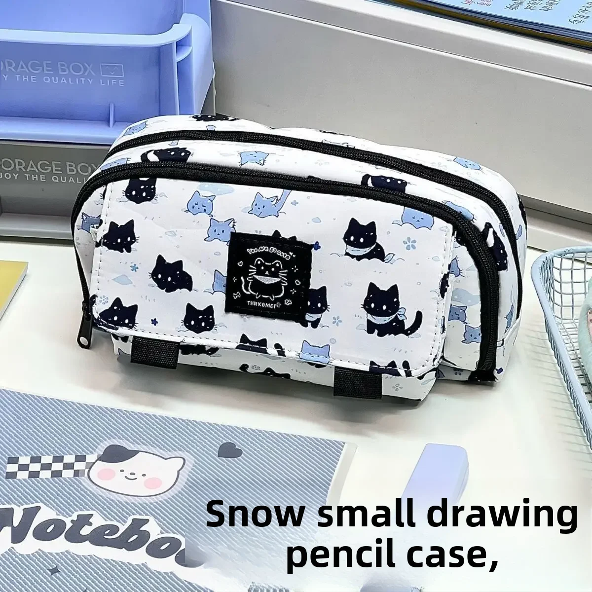 New Arrival Snowy White Kitten Pencil Case High Aesthetic Double Layer Multi-functional Printed Student Pencil Bag Middle School