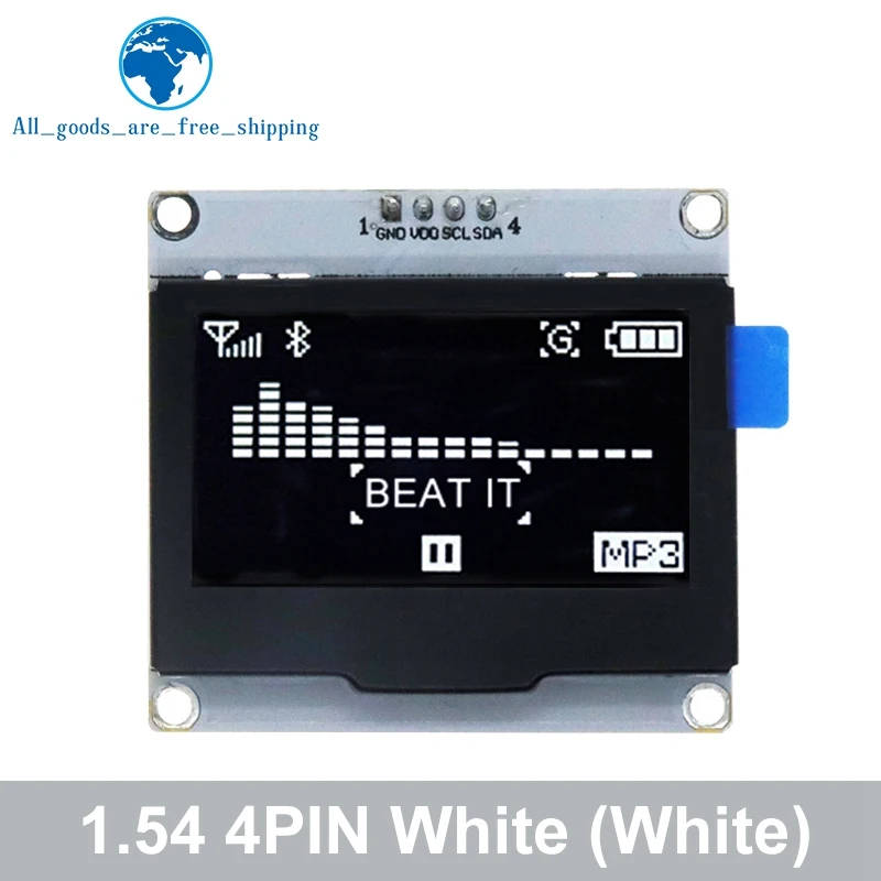 Imagem -02 - Tzt-oled Display Screen Board com Moldura de Ferro 1.54 Polegada Pinos Branco Azul Spi Iic Interface I2c Driver Spd0301 128x64