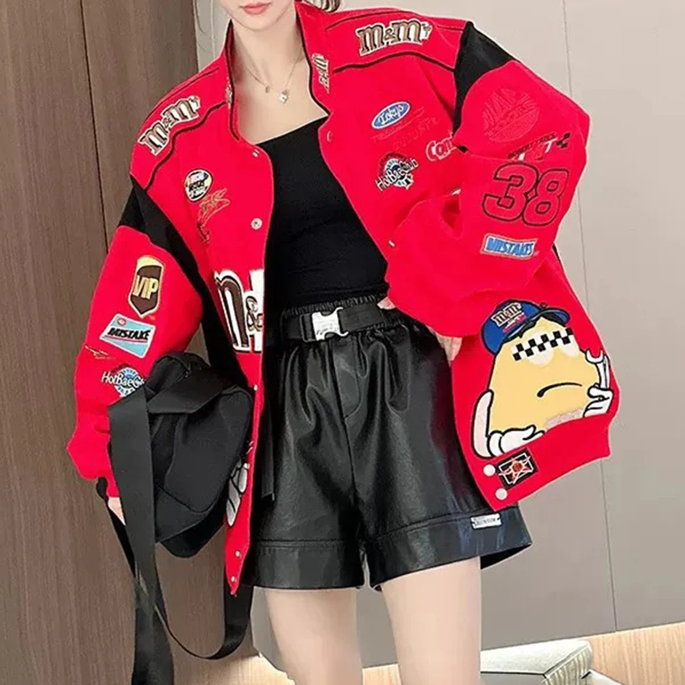 American Street Fashion Motorcycle Clothing Unisex Retro Casual Niche Heavy Embroidery Hip-Hop Stand Collar Baseball Jacket Men