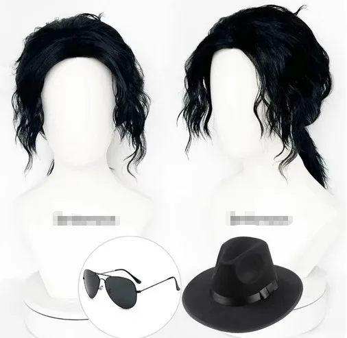 Michael Cosplay Black Wig Role Play Medium Long Curly Black Hair Wig Halloween Cos Wigs