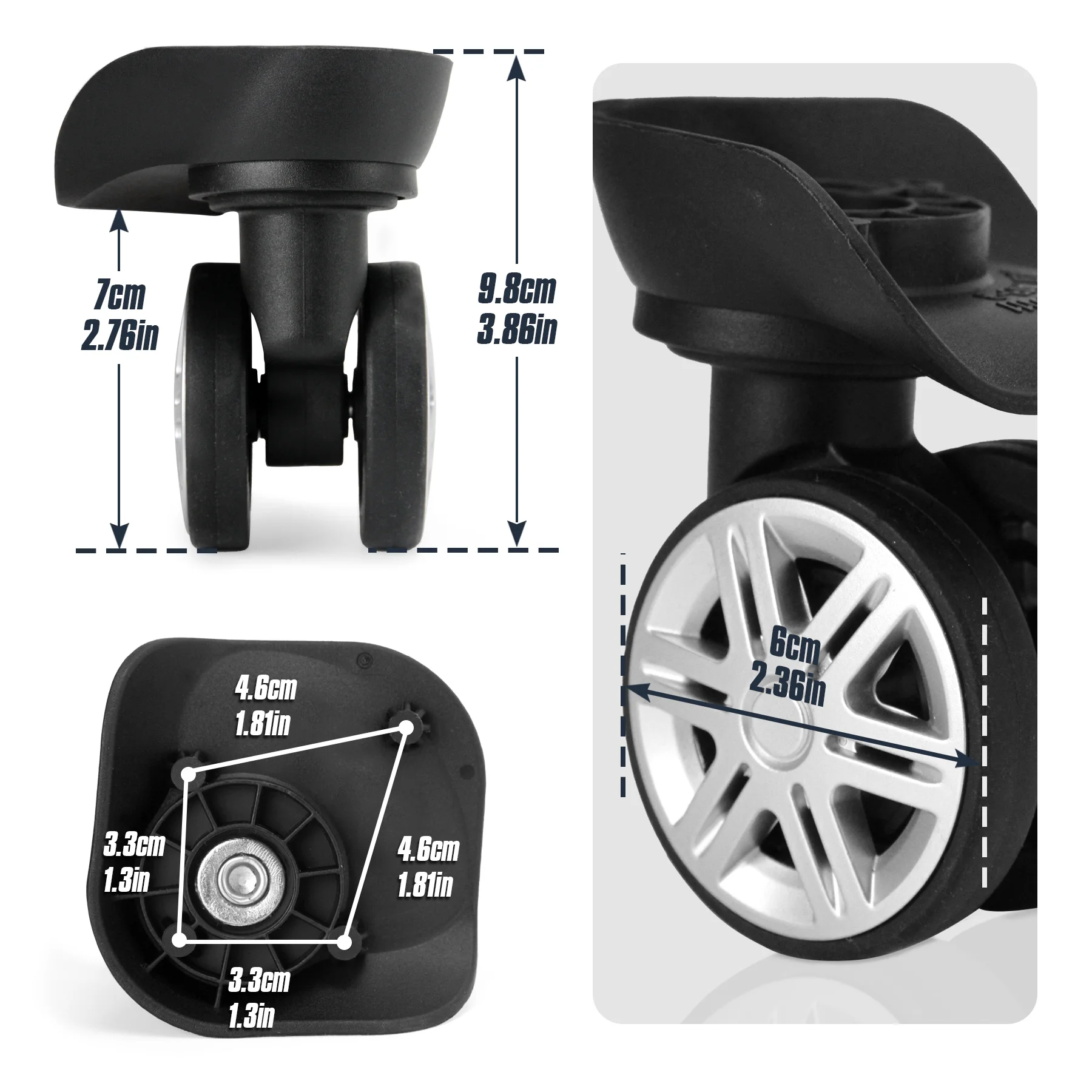 1Pair Luggage Replacement Wheel Trolley Caster Repair Wheels Parts Double Row 360° Spinner Travel Suitcase Casters Accessories
