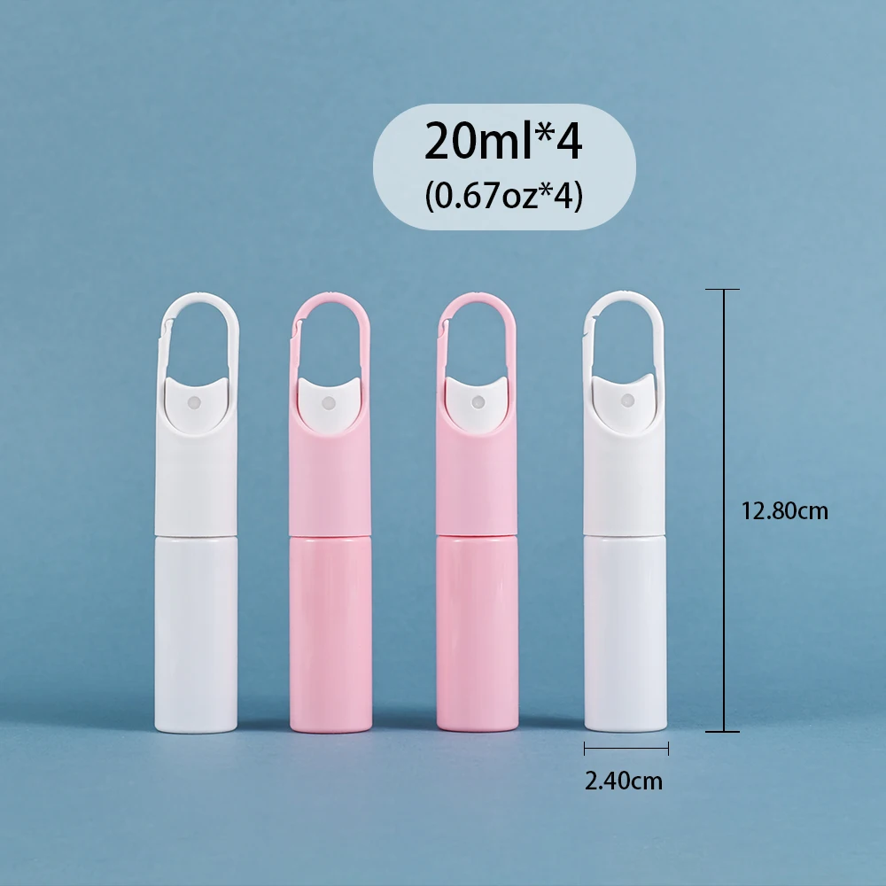 2Pcs 20ml Whit/Pink Empty Spray Bottles with Hook Fine Plastic Travel Refillable for Perfume Essential Oils Toners Cosmetics