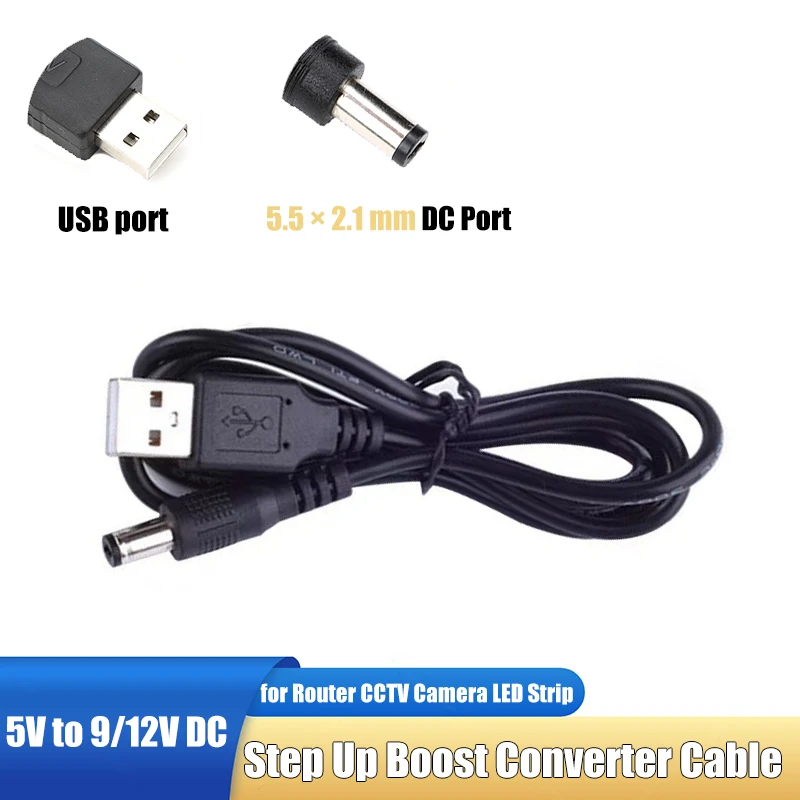 5V USB to 9V 12V DC Boost Cable 5.5x2.1mm Converter Adapter Cord for CCTV Security Camera DVR NVR Monitoring System