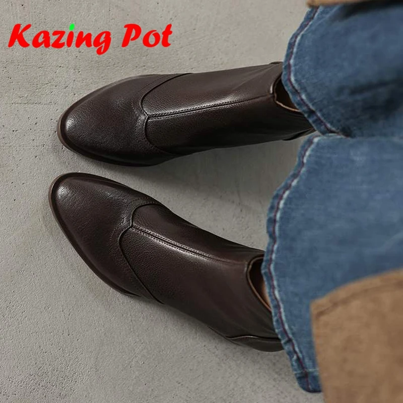 Ботинки челси Krazing Pot Rome из овчины с круглым носком на среднем каблуке, теплые зимние ботинки с задней молнией, с резным английским дизайном, ботильоны