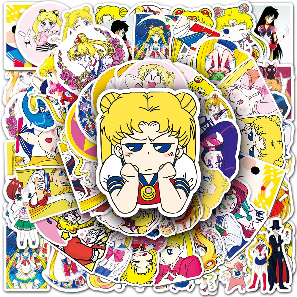 Kawaii Anime Sailor Moon Aufkleber Ästhetische Cartoon-Sticker Spielzeug Wasserdichte Graffiti-Aufkleber für Tagebuch Handyhülle Schreibwaren Niedliche Sticker Geschenk