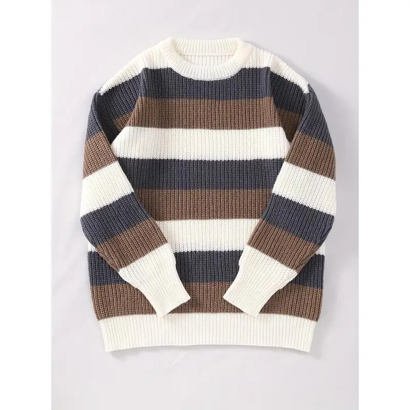 

Men's Striped Knit Sweater Cross-Border Stripe Knitted Sweater Comfortable Soft Breathable Easy Care Non-Shrinking Fashionable