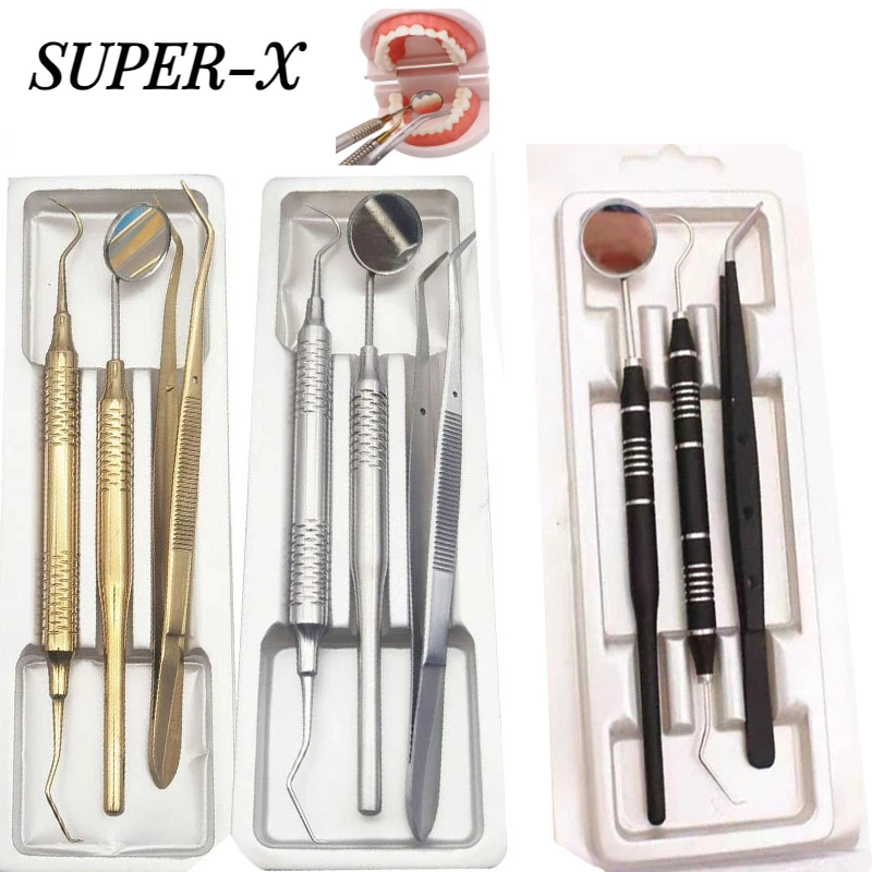 

3 PCS/set of Dental Mirrors Stainless Steel Tweezers Elbow Probes Dental Cleaning Teeth Whitening Dental Tools and Instruments