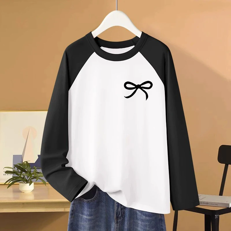 

Women's Vintage Tees Tops with Artistic Bow Casual Tshirt Graphic T-Shirt Women Simple Elegant Design Print Long Sleeve T Shirt
