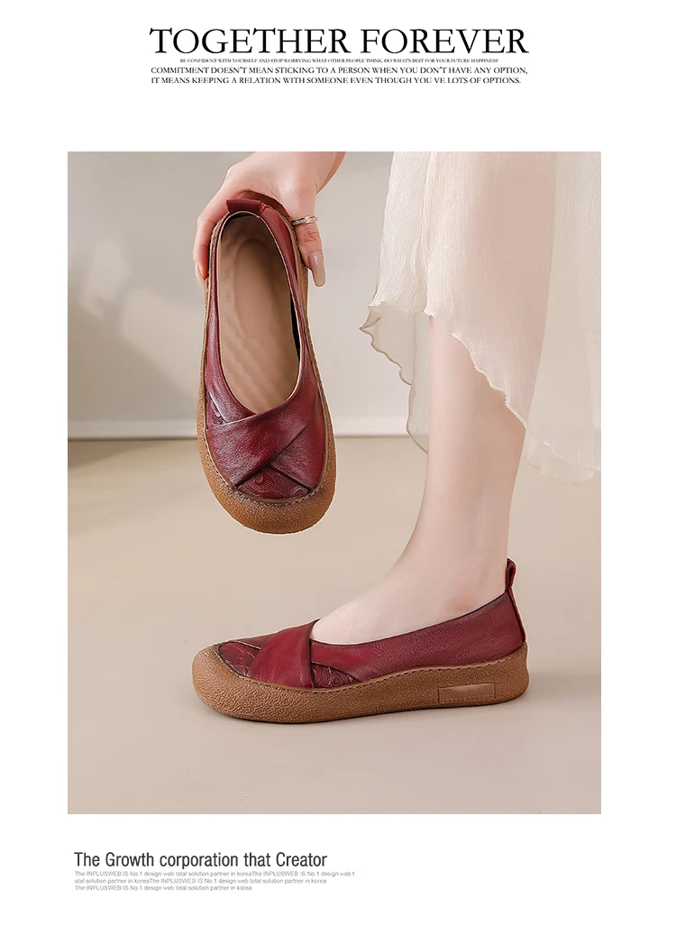 Neue Echtleder-Ballerinas für Damen, V-Ausschnitt Slip-On Schuhe, Retro-Kreuzfalt-Mokassins mit Prägungsmuster für Damen – Detail 13