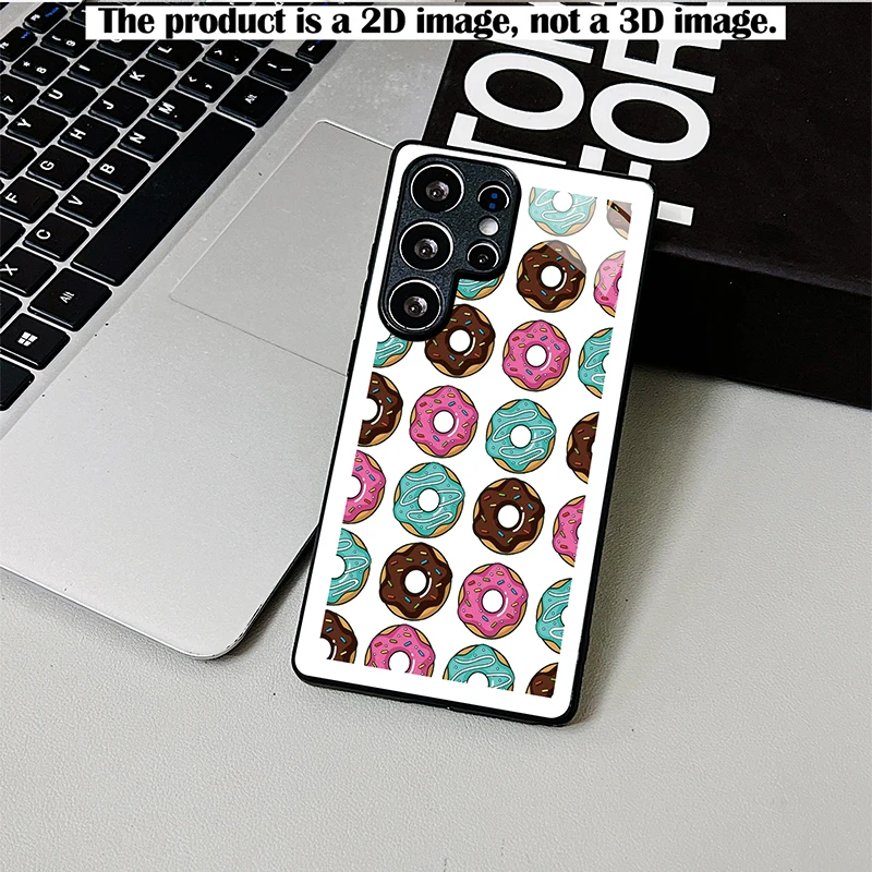 Shockproof Black Glass Phone Case 2D Print Delicious Donut Collection Pattern Full Protection For Samsung S26 S25 S24 A55 A54 A3