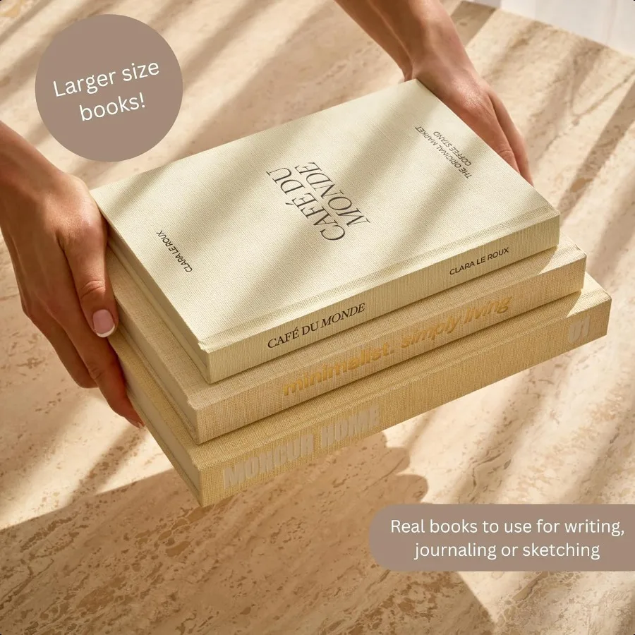 Поддельные книги для украшения Набор из 3-х книг журнального столика Нейтральный бежевый домашний декор Черно-белый журнальный столик Съемные чехлы с R