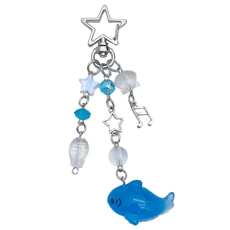 Resin Beaded Whale Keychain Star Pendant Keyring Ocean Fish Keys Holder for Girl