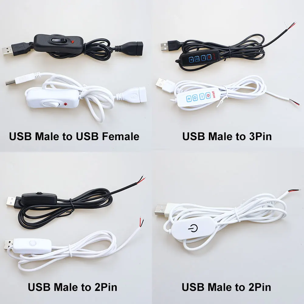DC 5V Switch Power Supply Wire USB Male to 2Pin 3Pin USB Female Power Supply ON/OFF  Switch Extension Cable For LED Lighting DIY