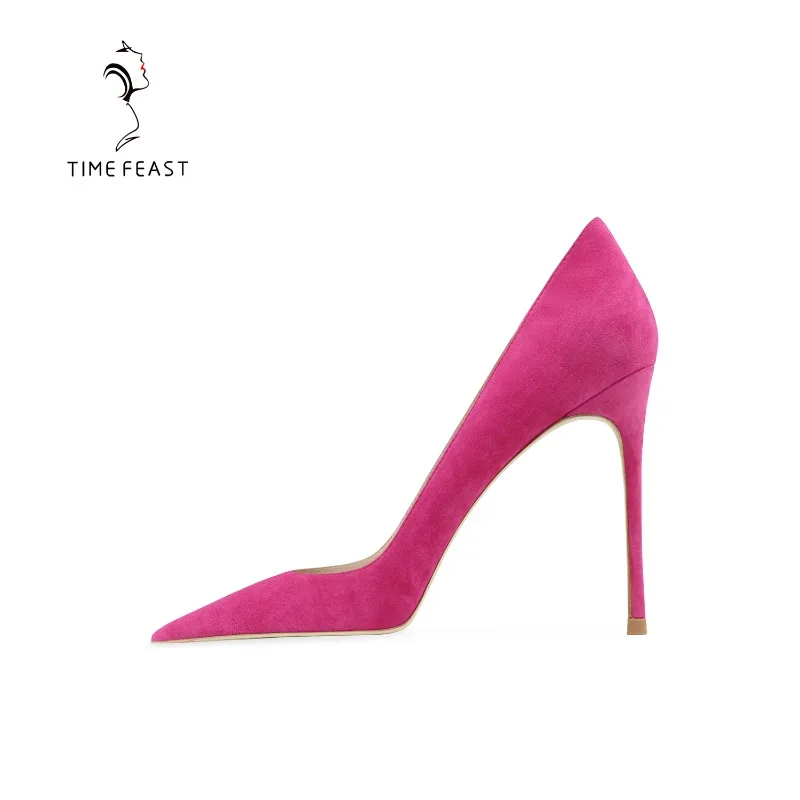 

2025 New Elegant Pink Professional High Heels Sheep Anti Velvet Shallow Mouth Fashion Pointed Fine Heels Versatile Women's Shoes