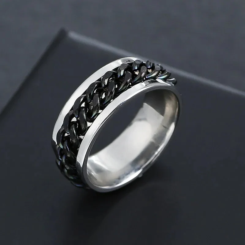 Rotating rings male Korean version of the student simple black domineering titanium steel ring men's index finger couple ring