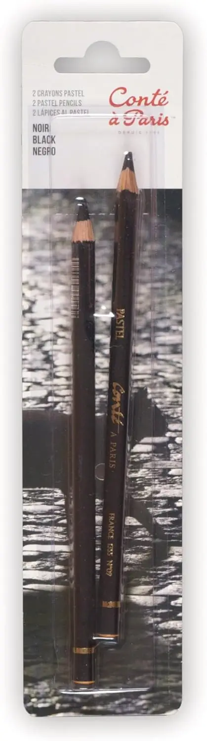 

2 Black Pastel Pencils for Intense Shading & Blending - Velvet Effect, Precision Drawing