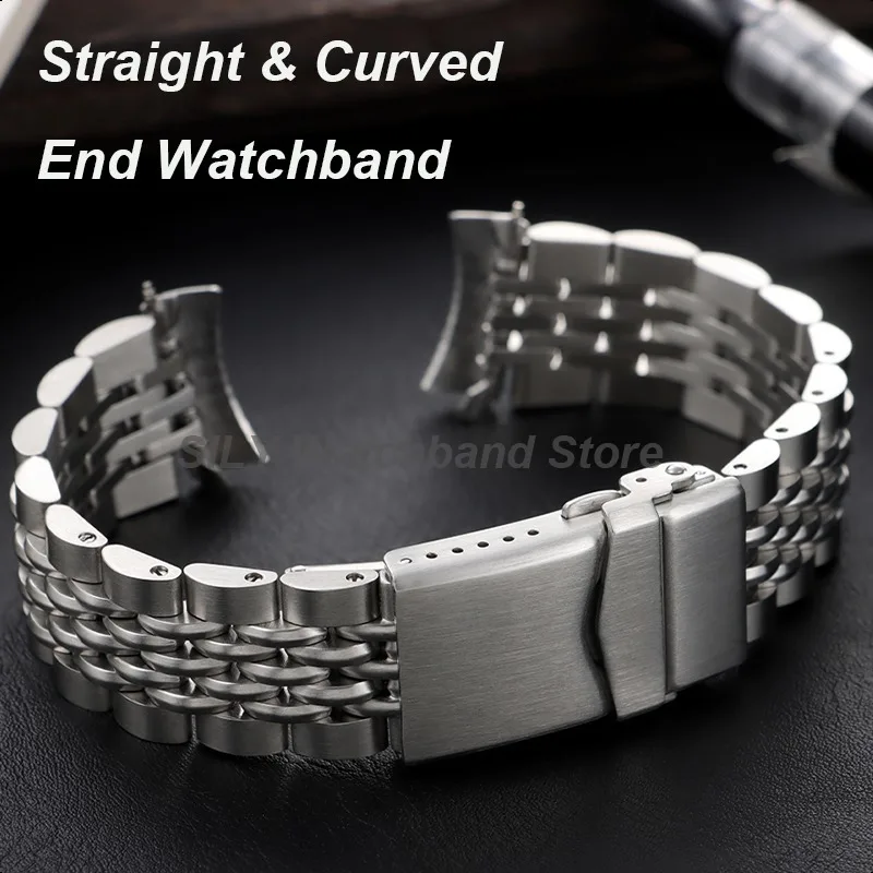 Bracelet de montre à maillons à vis, extrémité droite/incurvée, 20/22mm, en acier inoxydable, en métal, pour Seiko pour Jubilee SKX007/009