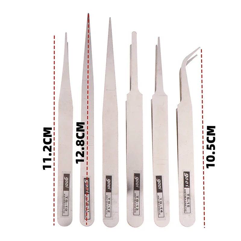 6Pcs Stainless Steel Tweezers Repair Tool Industrial Precision Bent Straight Tweezers Repair Tool