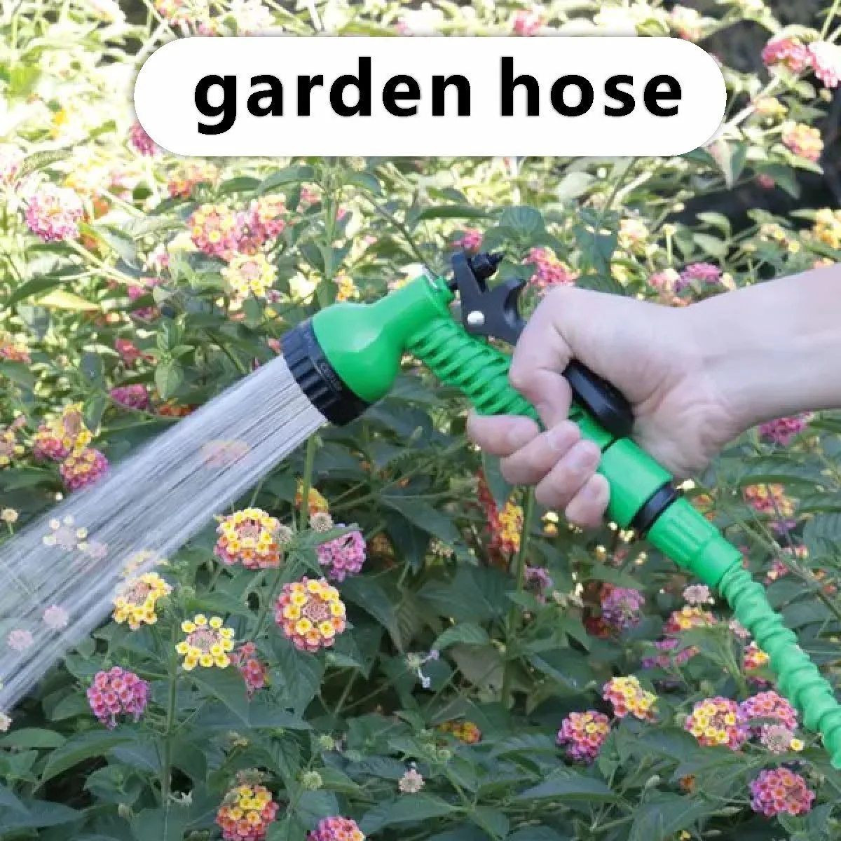 Green Expandable Magic Garden Hose with 7-Function Spray Nozzle Flexible, Lightweight, Kink-Free for Watering & Car Washing