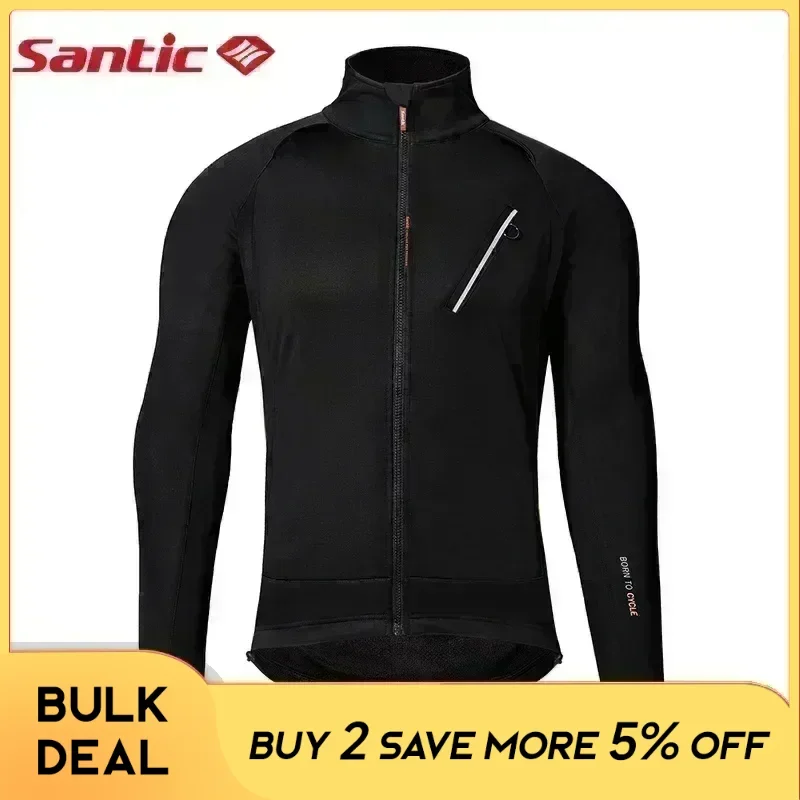 Santic Windproof Cycling Jacket Male Winter Long Sleeve Outdoor Mountain Bike Bicycle Clothing Fleece Warmer Cycling Jersey Tops