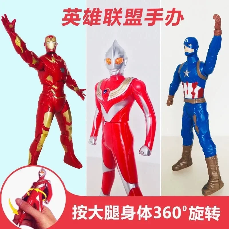 Marvel Comics The Avengers Children Press and Rotate Altman Toy Hand-made Model Iron Man Spider-Man Ornaments