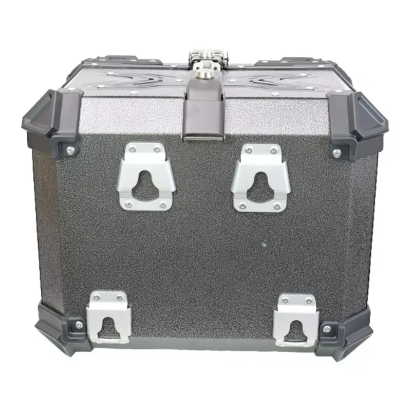 

STLF 45L Black Motorbike Rear Box Alloy Tour Storage Carrier Case with Security Lock Handle Backrest for Helmet Luggage