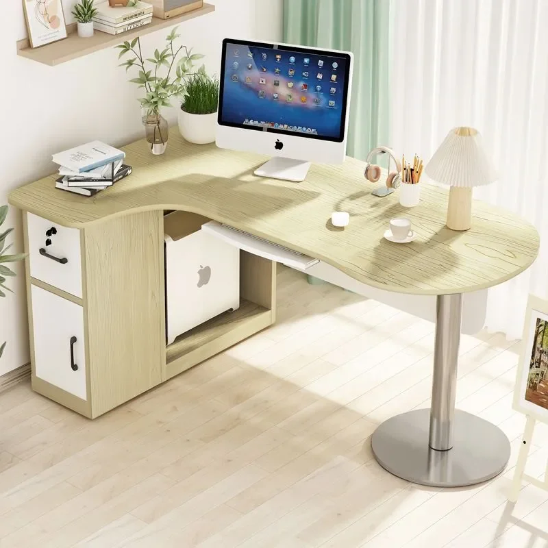 Simple Modern Curved Corner Desk L Shaped Computer Table Study Cabinet Owner Office Workstation Diagnosis Treatment Table