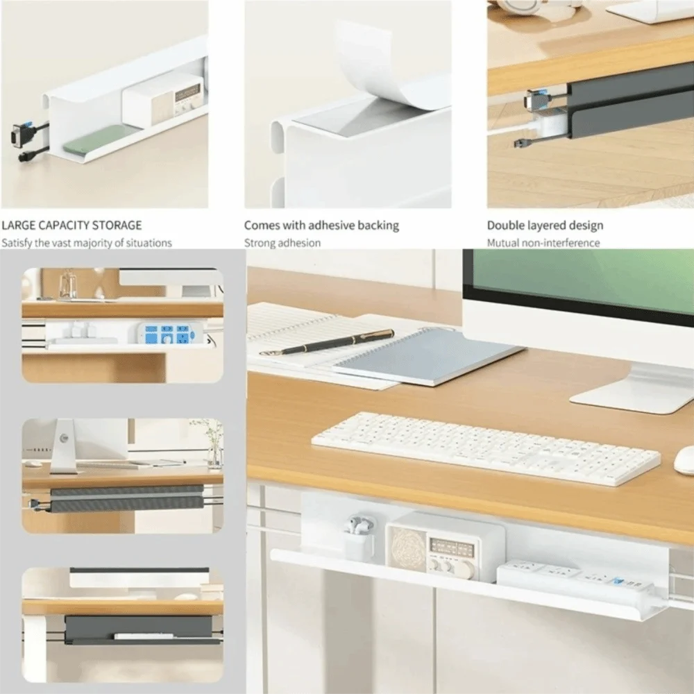 

No Trace Under Table Cable Tray Flame Retardant Self Adhesive Under Desk Rack Plastic Widened Cable Organizer Plug Arrangement