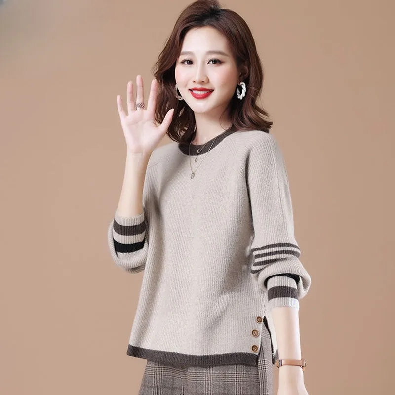 Round Neck Large Size Women's Knitwear Temperament Leisure Loose Sweater 2024 New Female Korean Style Fashion Bottoming Shirt