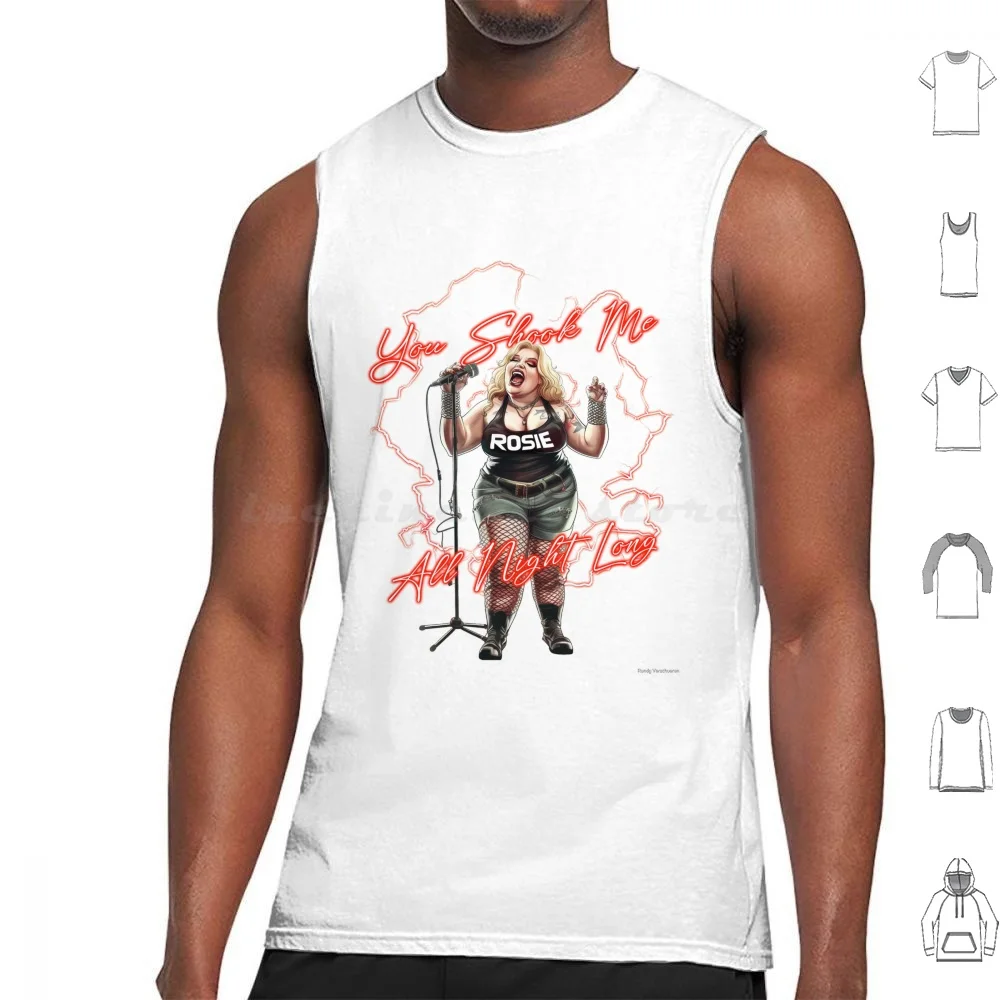 You Shook Me All Night Long Tank Tops Vest Sleeveless Rockband Rosie Ai Generated Trbute Rocknroll Guitar Illustrative Hard