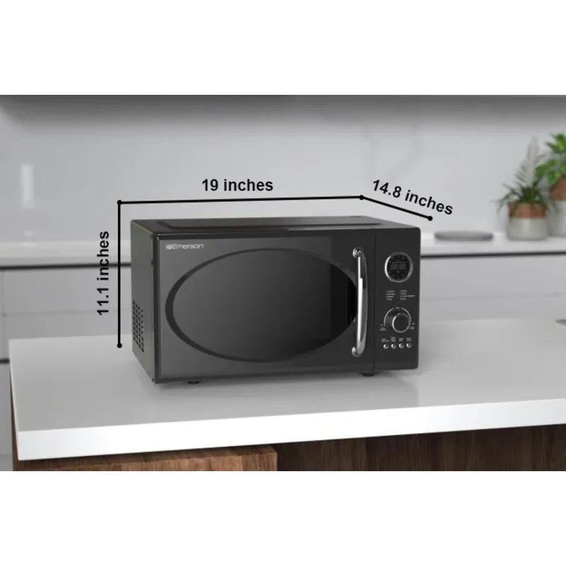 Retro Compact Countertop 800W Microwave Oven with 1,000W Grill Function, LED Display, 5 Power Levels, 8 Auto Menus, 0.9 Cu. Ft.