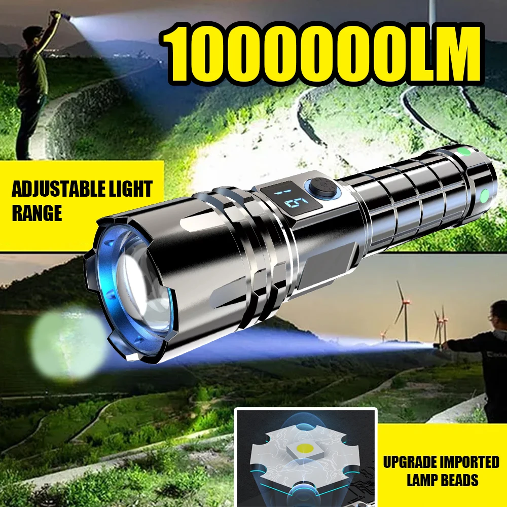 

High Strong Power Led Flashlights Tactical Emergency Spotlights Telescopic Zoom Built-in Battery USB Rechargeable Camping Torch