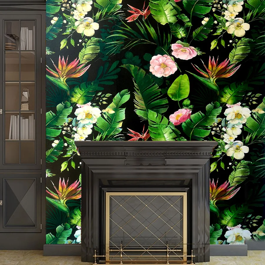 Tropical Rainforest Green Plants Flower Self Adhesive Wallpaper Restaurant Living Room Home Decoration TV Background Wallpaper
