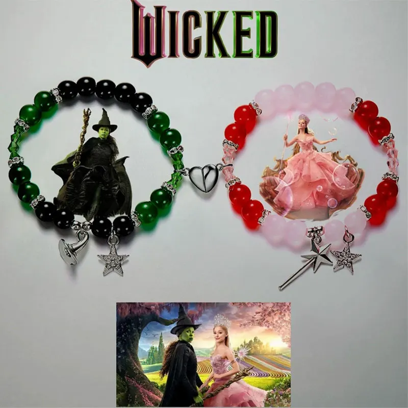 1Pair Magic Stick Hat Crown Pendant Beads Bracelet Couple Matching Bracelets Wicked Witch Movie Inspired Bracelet Friend Jewelry