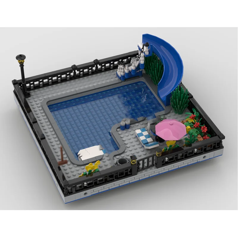 Moc Building Bricks Pool Time Model Technology Modular City Street View Block Toy DIY Assembly Christmas Holiday Set Gifts