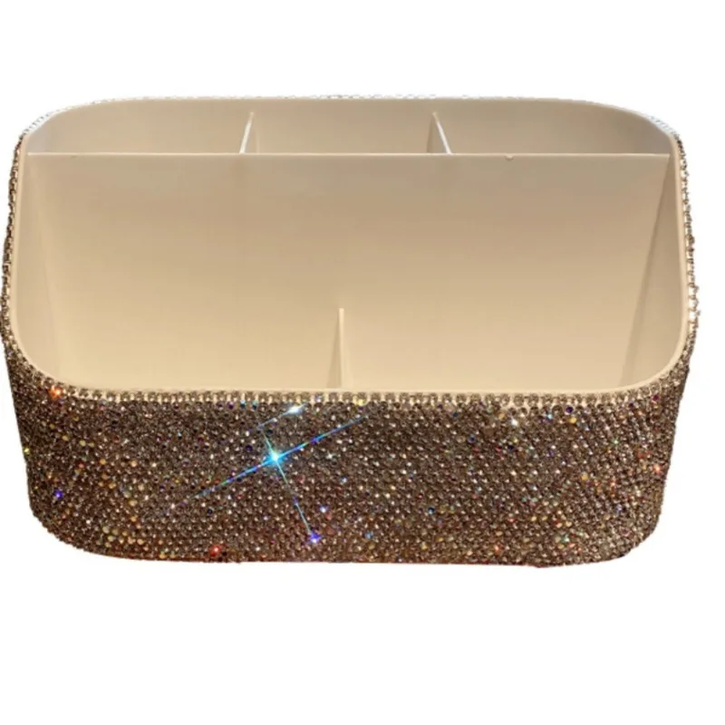 ダイヤモンドがちりばめられたマルチコンパートメント収納ボックス、高い外観レベル、デスクトップ化粧品整理ボックス、大容量