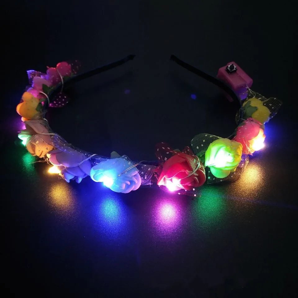 Luminous Rose Flower Headband LED Light up Wreath for Women Girl Bridal Wedding Party Hairband Christmas Valentine\'s Day Gifts