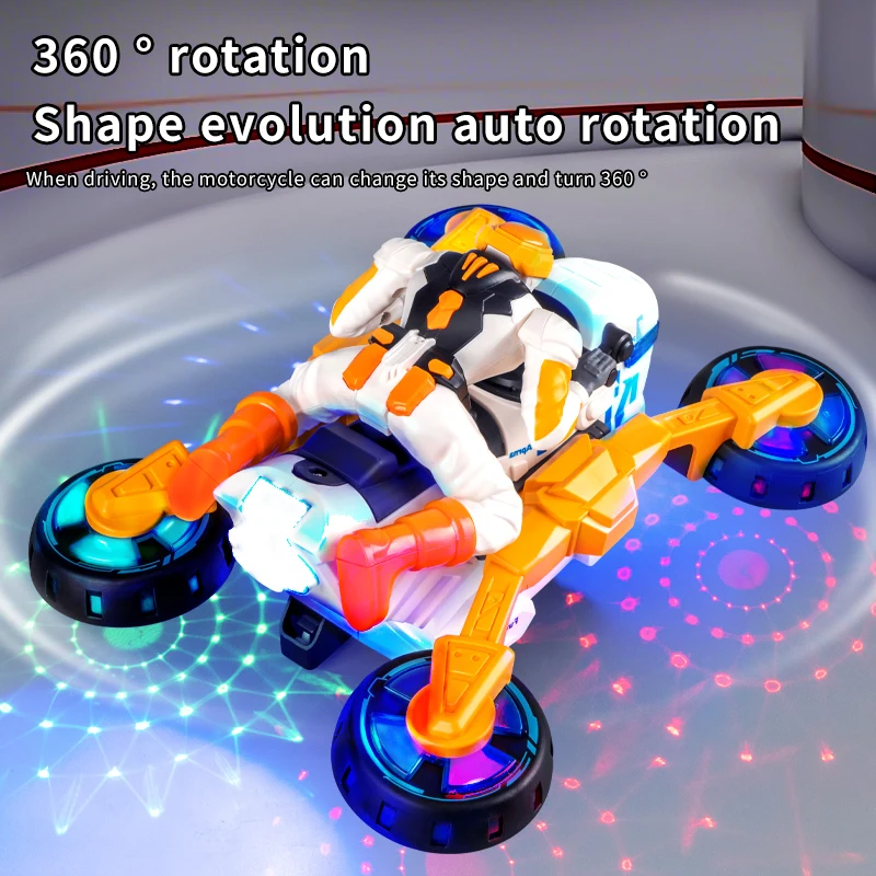 Electric Stunt Motorcycle Transformable Children Toy 360 Degree Rotating Light Music Deformation Toy Car Boys Christmas Gift