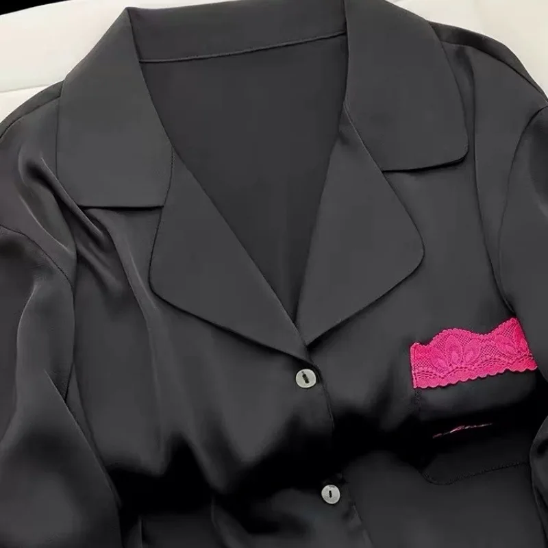 2024 New Sexy Sleepwear Women's Spring Autumn with Ice Silk Long Sleeves and Thin Styles Fashionable Suitable Pajama Sets