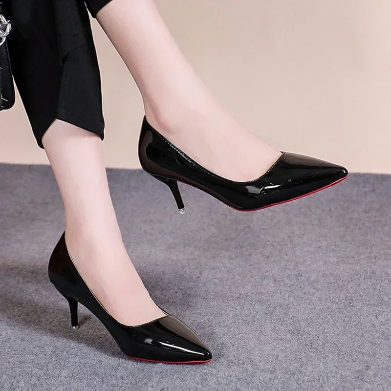 Classic Black Pu Leather High Heel Pumps Women 2025 Autumn Formal Pointed Toe Office Shoes Sexy Plus Size 43 Woman\'s Dress Shoes