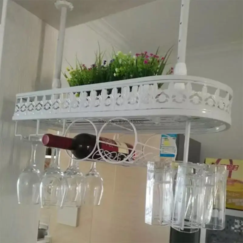 

Metal Iron Wine Glass Rack Ceiling Hanger Upside Down Wine Goblet Glass Cup Bottle Holder Storage Organizer Shelf Bar Pub Rack