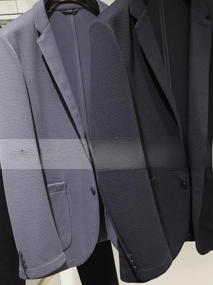 High-End Men's Knitted Casual Single-Breasted Suit Non-Iron Autumn Fashion Standard Fit Business Gentleman Style Seven Sleeve