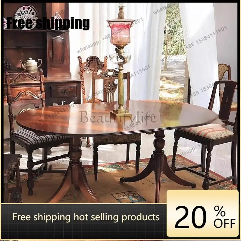 XX. American medieval oval solid wood dining table retro rectangular solid wood table