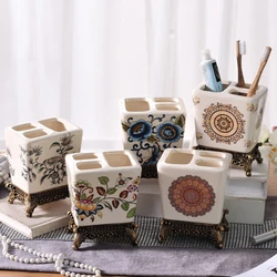 Bathroom Accessories Vintage Flower Ceramic Toothbrush Holder Bathroom Couple Toothbrush Toothpaste Storage Holder Bathroom New