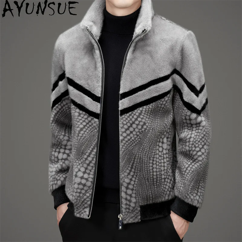 AYUNSUE nuevas chaquetas de piel sintética para hombres, ropa, chaqueta con cuello levantado, ropa para hombres, chaqueta Reversible, Otoño Invierno, Пegoьто Muhжekteе