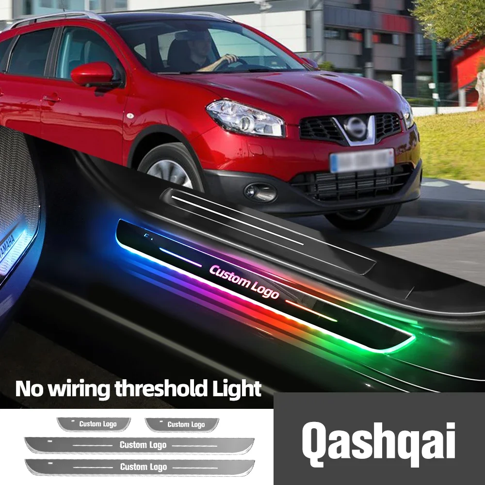 

Для Nissan Qashqai J10 J11 2006-2023 автомобильный порог, индивидуальный логотип, светодиодный порог, педаль, лампа, аксессуары