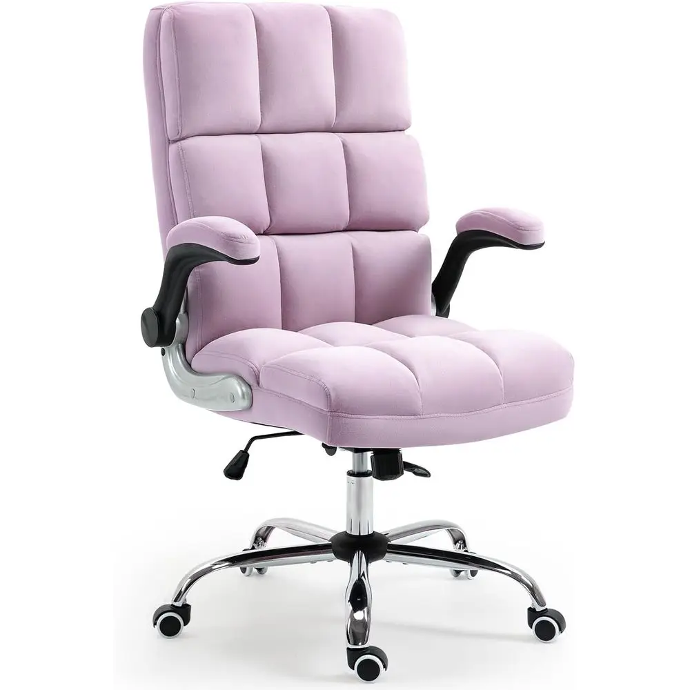 

Luxurious Velvet High-Back Ergonomic Office Chair with Adjustable Tilt and Padded Arms, Violet (No Footrest)