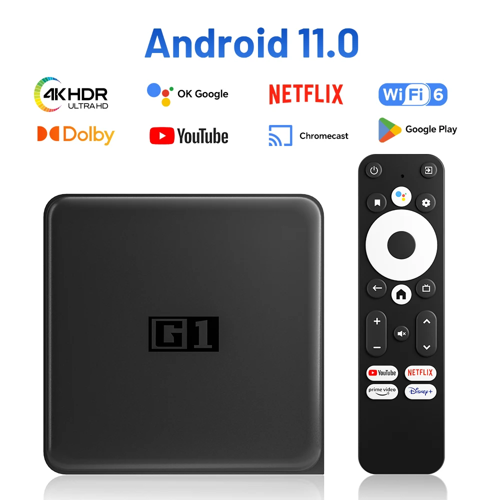 

Android 11 G1 S905X4 WiFi6 TV Box Smart 4K for Netflix 4GB 32GB Dolby Vision HDR10+ Google Assistant 100M LAN set-top box TV