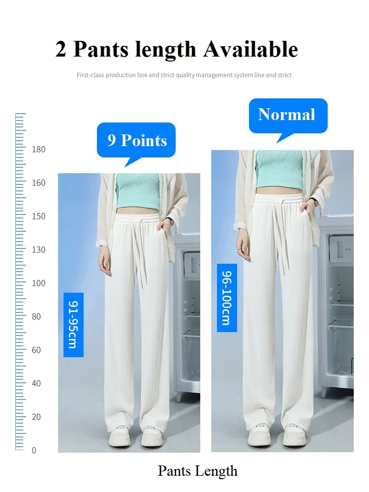 Women Straight Wide Leg Summer Pants Casual Pink Black White High Waist Ice Silk Slacks Y2K Harajuku Korean Fashion Trousers